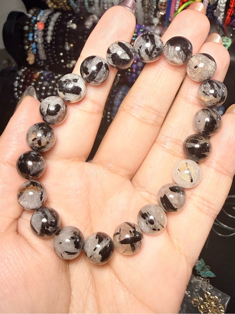 10mm Tourmaline Rutilated Quartz Gemstone Bracelet